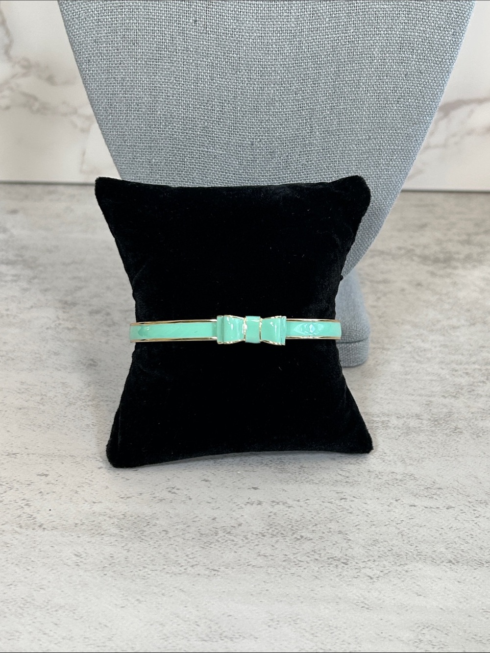 kate spade Gold-Tone Mint Enamel Bow Bangle Bracelet - Picture 6 of 7